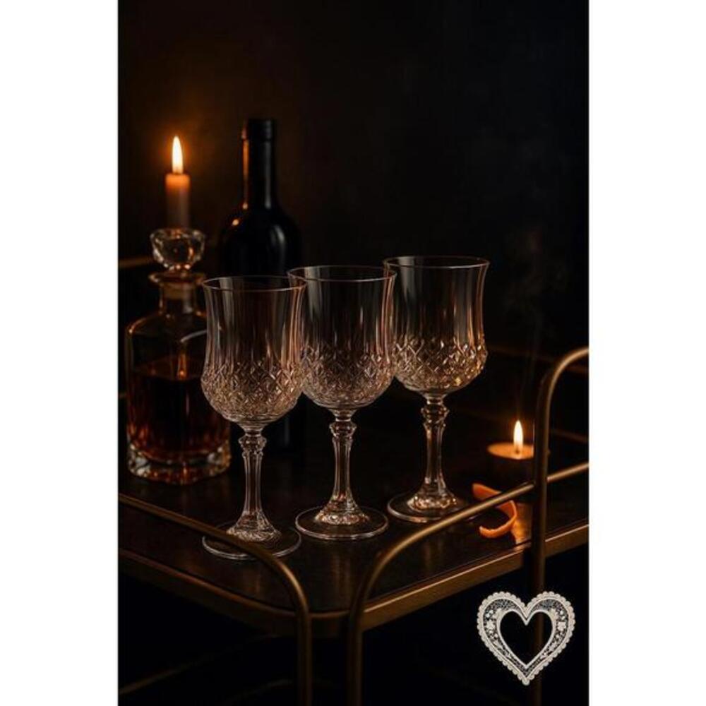 Set of 3 Cut Crystal Goblets Diamond Point Tulip Rim